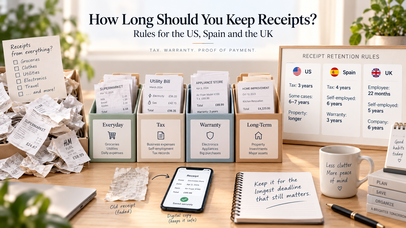 How Long Should You Keep Receipts? Rules for the US, Spain and the UK